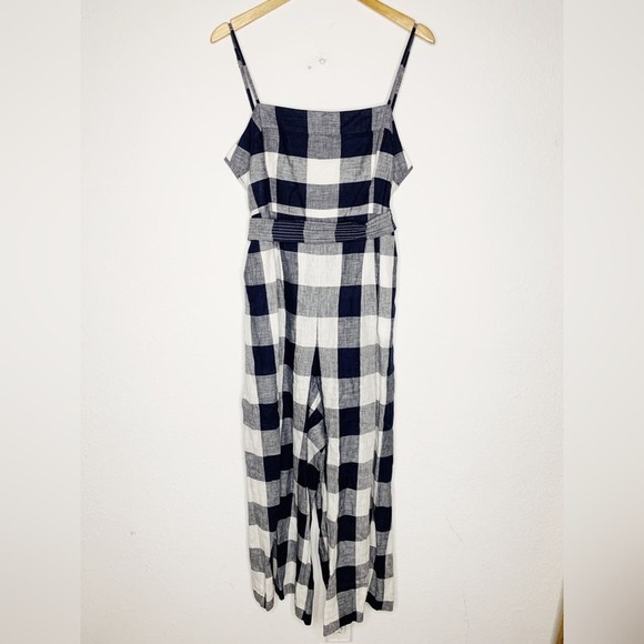New J. Crew Gingham Beauchamps Linen Spaghetti Strap Jumpsuit In Navy Ivory $128 - Picture 3 of 8